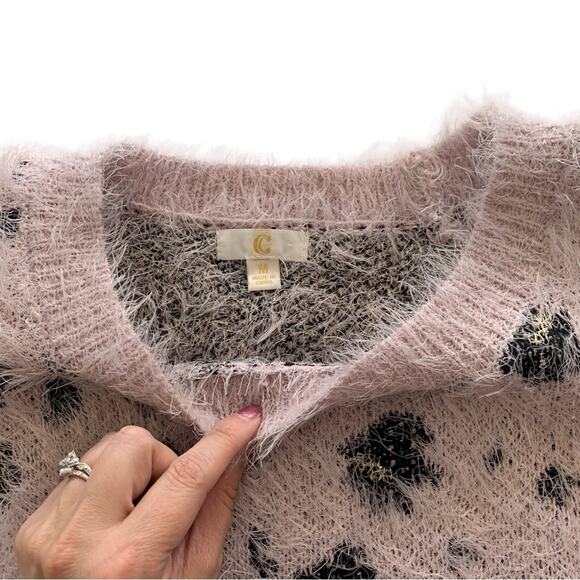 Charming Charlie Blush Pink Fuzzy Cheetah Print Pullover Sweater Medium - Picture 3 of 6